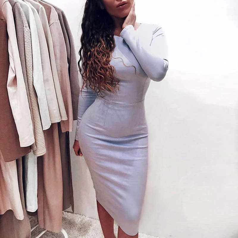 Early Bird Discount Women's Autumn Suede O-Neck Elastic Skinny Dress