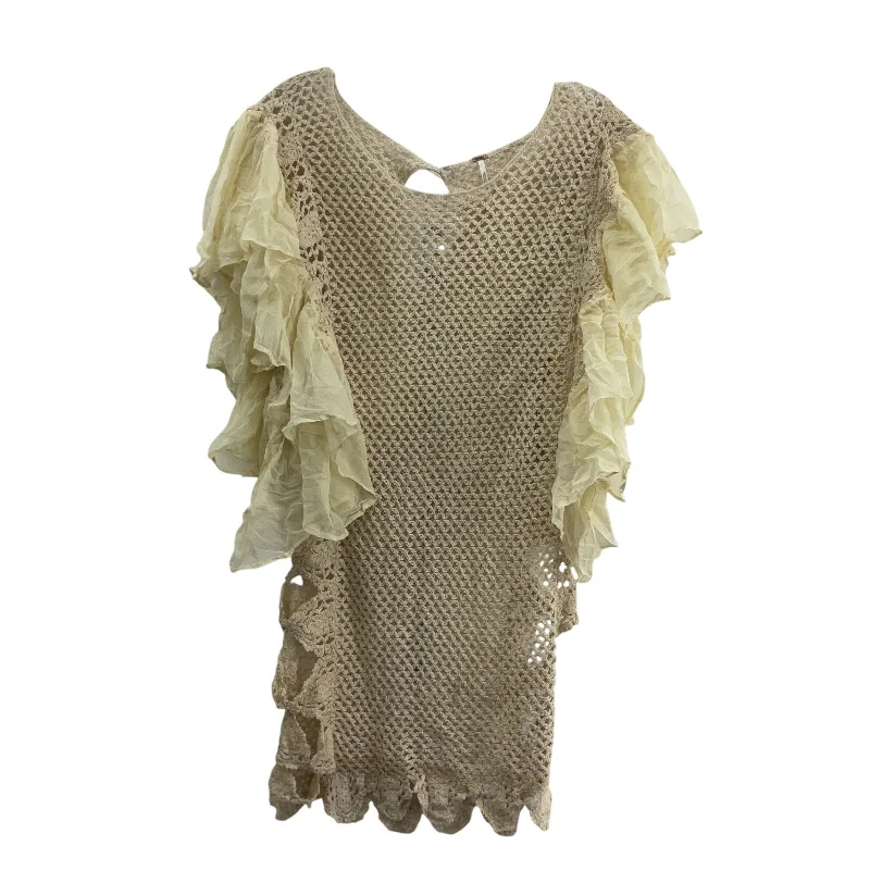 Warehouse Sale Free People Cream/Beige Crochet Knit Flutter Women's Midi Sheath Dress Cotton XS Warehouse Sale Free People Cream/Beige Crochet Knit Flutter Women's Midi Sheath Dress Cotton XS