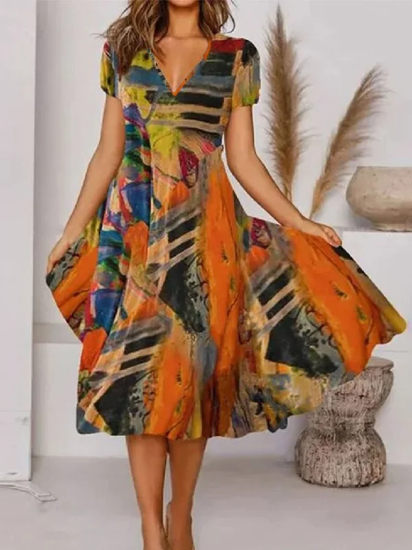 Bargain Prices Women's Boho Printed V Neck Floral Weaving Dress AT10044