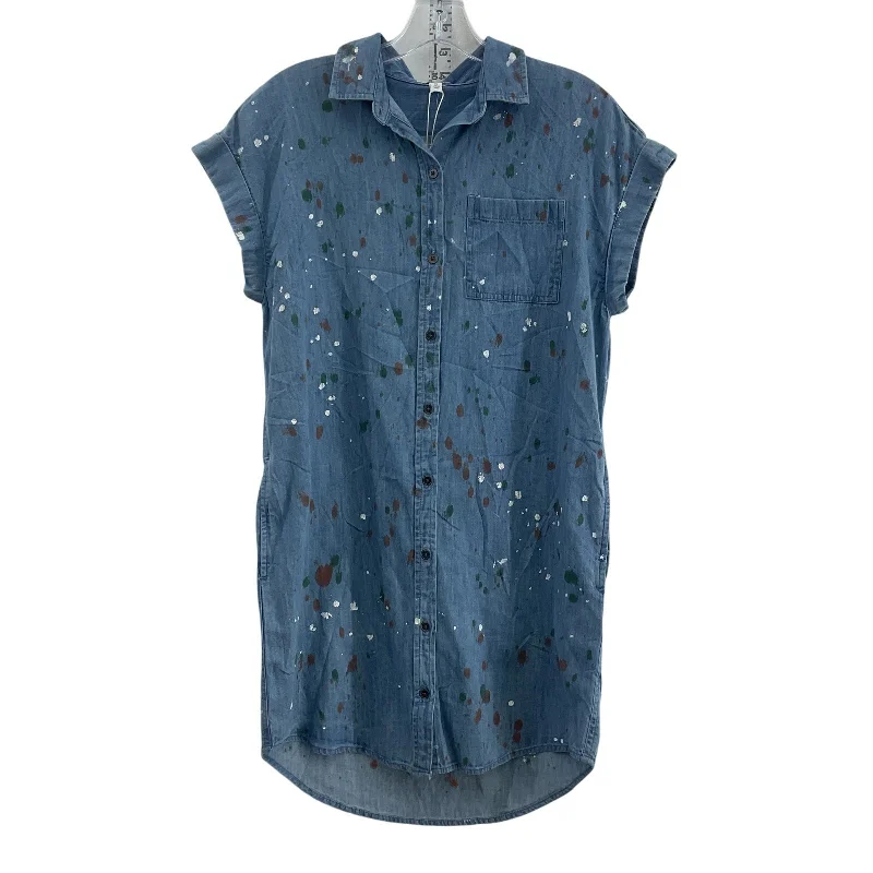 Year-End Sale True Craft Blue Shirt Dress Paint Drip Splatter Women Cotton Midi XS NWT