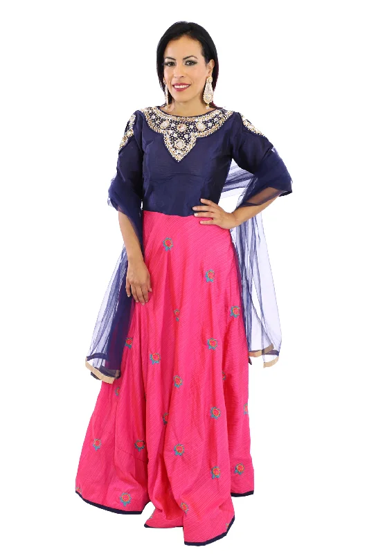 Price Rollback Classy and Chic Navy Blue and Pink Long Anarkali - 9209