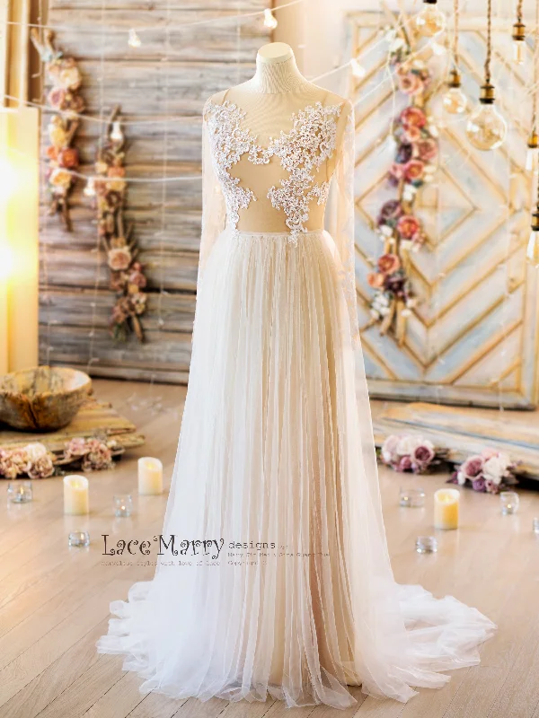 Lowest Price NAILA / Bohemian Wedding Dress with Long Lace Sleeves