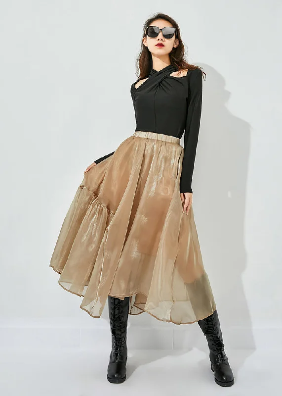Hot Deal Khaki Patchwork Tulle Skirts Wrinkled Exra Large Hem Summer LY0812