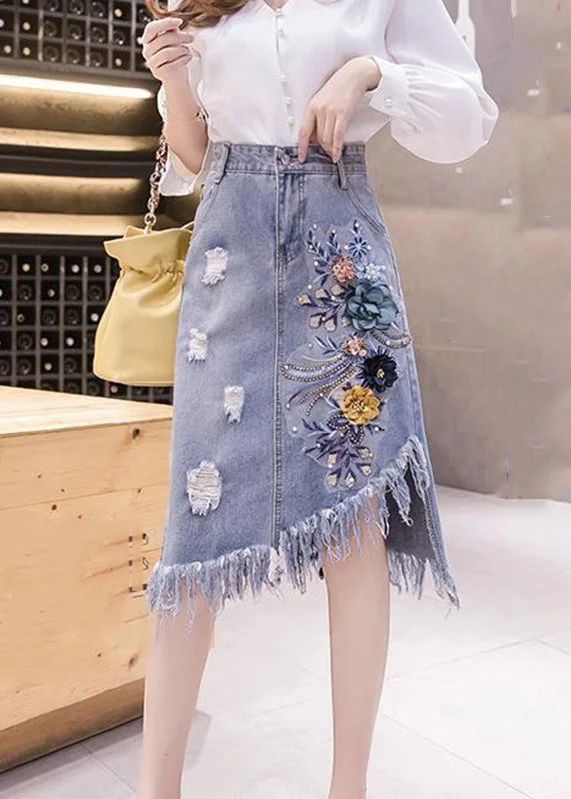 TIME-Limited Offer Elegant Blue Asymmetrical Patchwork Tassel Hole Denim Skirts Summer TY1077 TIME-Limited Offer Elegant Blue Asymmetrical Patchwork Tassel Hole Denim Skirts Summer TY1077