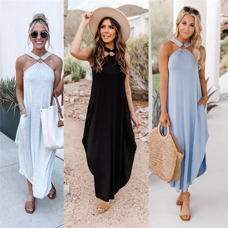 Daily Deals Spring And Summer Off-The-Shoulder Casual And Comfortable Halter Neck Long Pocket Dress Daily Deals Spring And Summer Off-The-Shoulder Casual And Comfortable Halter Neck Long Pocket Dress
