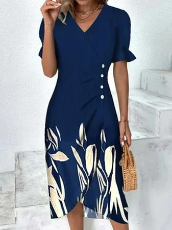 Price Cut Floral Flounce Sleeve Wrap Hem Dress  QPQ79