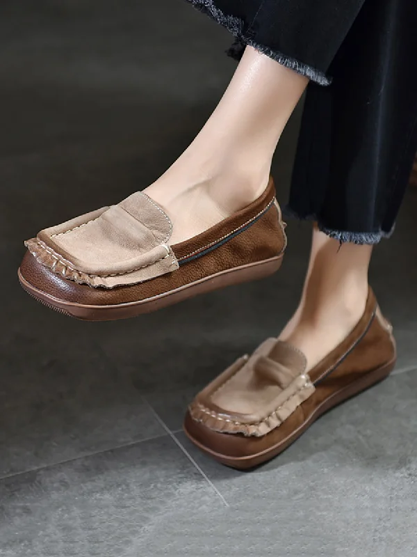 Quick Sale Women Summer Retro Leather Colorblock Spliced Shoes AS1059