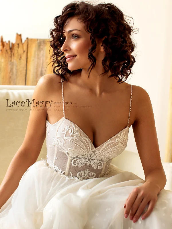 Super Savings Bustier Bodice Wedding Dress with Extra Thin Straps