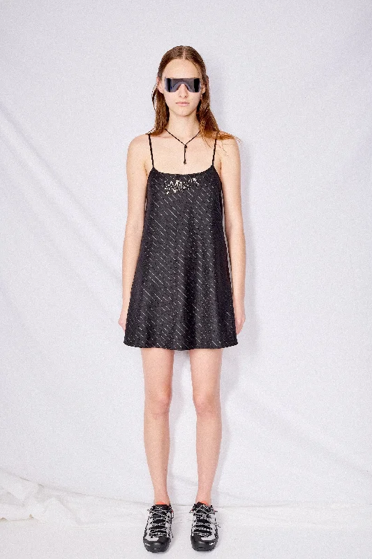 Shop and Save Navy Stripe Suiting Pin Swing Dress