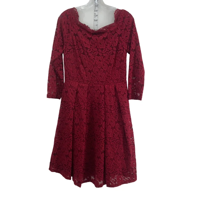 Extra Savings MissMay Women's Dark Red Floral Lace Midi Fit & Flare Dress, Nylon, L, Preowned