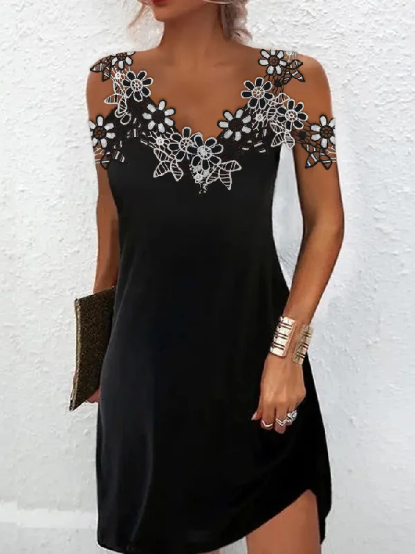 YEAR-End Clearance JFN V Neck Lace Black  Party?Mini Prom Dress  F4200