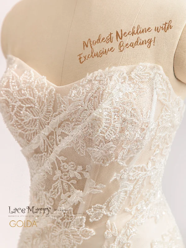 Exclusive Savings GOLDA / Strapless Wedding Dress with Beaded Floral Appliques