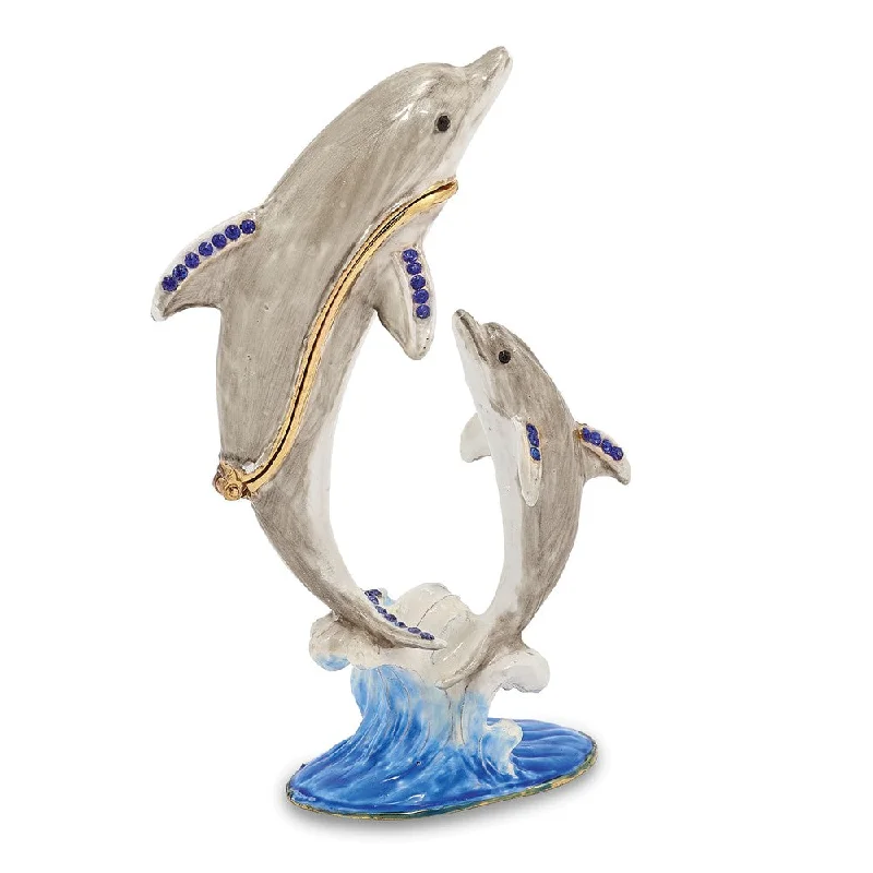 Bonus Savings Bejeweled Mother & Baby Dolphin Trinket Box with Charm Pendant