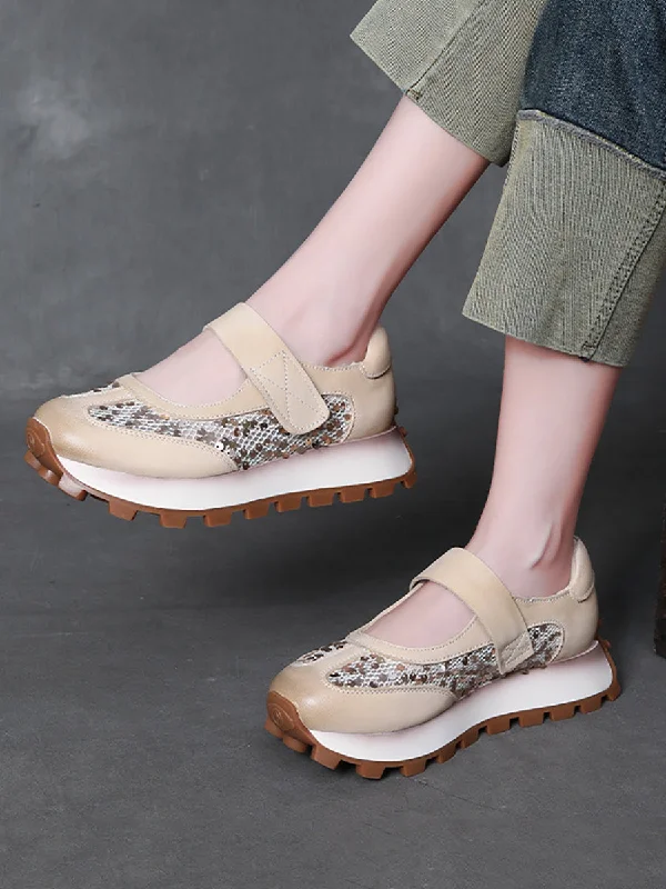 Massive Deals Women Summer Casual Leather Mesh Spliced Platform Shoes UI1028