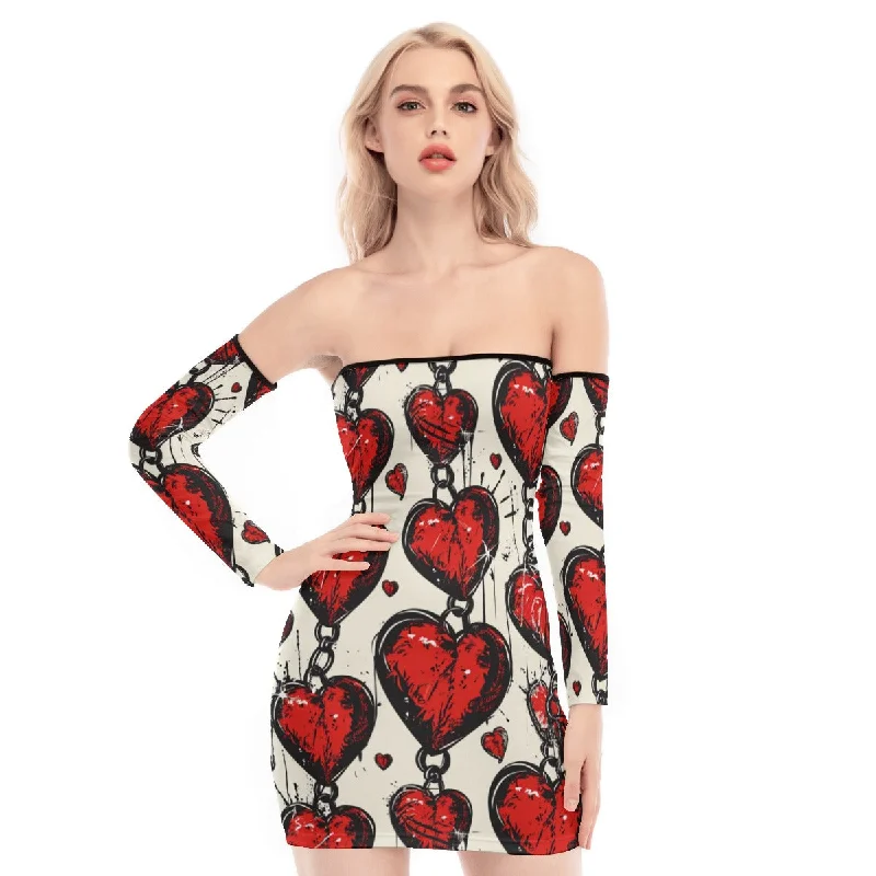 Limited Edition Chained Hearts Off-shoulder Back Lace-up Dress