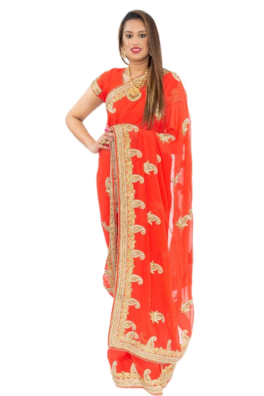 Special Savings Flawless Apricot Pre-Pleated Ready-Made Sari
