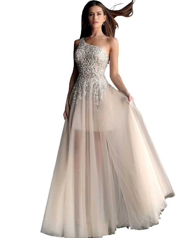 Bonus Savings Jovani Nude Embellished Bodice One Shoulder Prom Dress