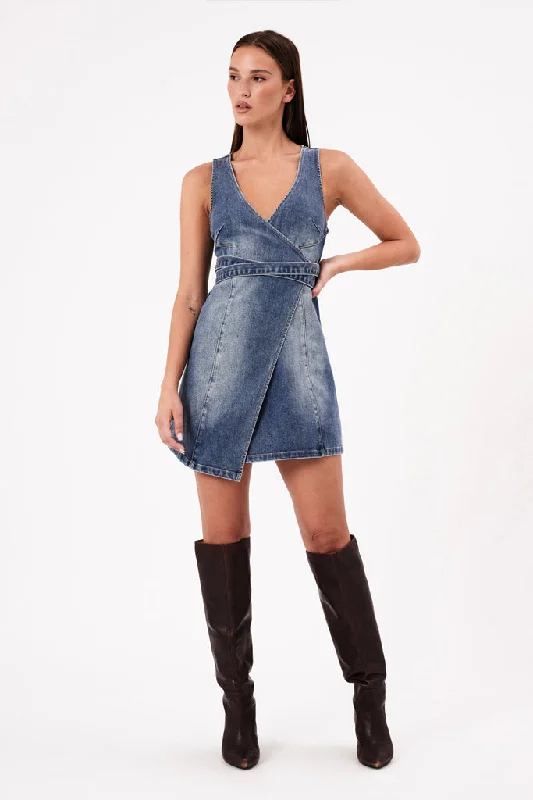 New Markdowns Abrand City Wrap Dress Dalia Mid Vintage Indigo