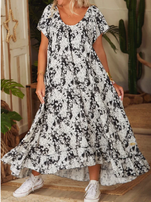 Exclusive Online Offer Loose Casual Crew Neck Floral Dress AA48