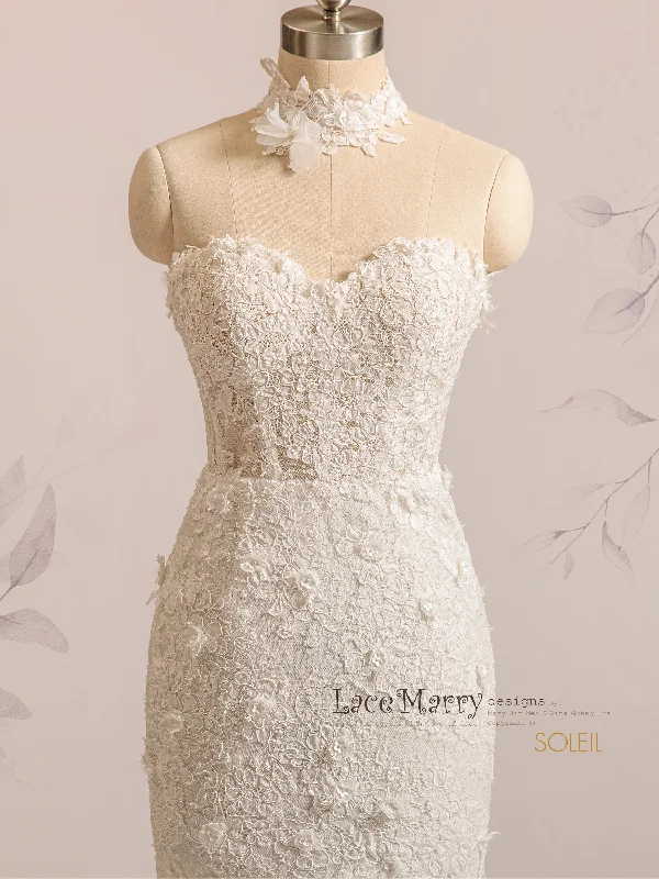 Closeout SOLEIL / Strapless Mermaid Wedding Dress with 3D Floral Lace