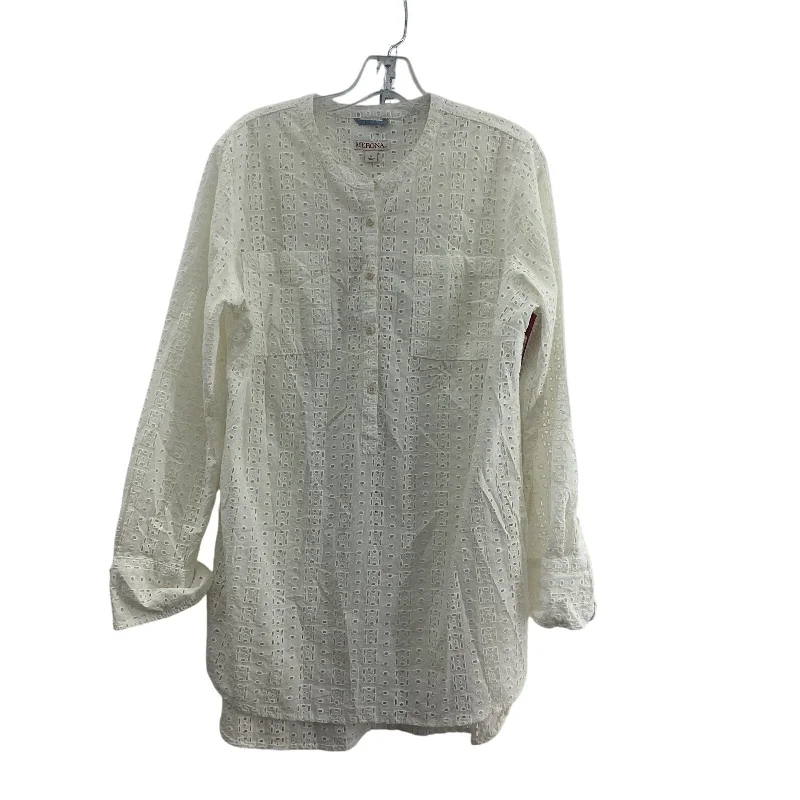 Price Cut Merona White Eyelet Lace Women's Cotton Midi Henley LS Shirt Dress, L, Preowned