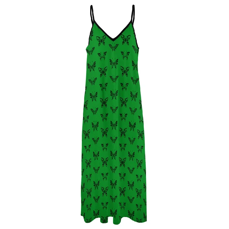 Seasonal Clearance Ink Butterflies Sling Ankle Long Dress