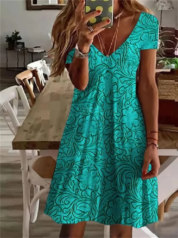Limited Time Discount V Neck Casual Loose Floral Dress With No  WL5