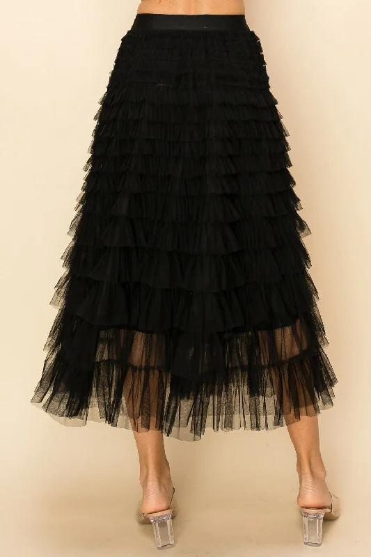 Time-Limited Offer Abigail Ruffle Mesh Maxi Skirt