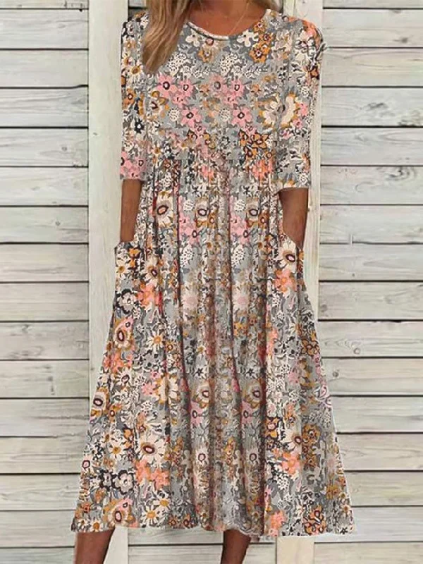Flash Deals Women's A Line Dress Midi Dress Half Sleeve Floral Ruched Print Spring Summer Crew Neck Casual Modern QPQ64 Flash Deals Women's A Line Dress Midi Dress Half Sleeve Floral Ruched Print Spring Summer Crew Neck Casual Modern QPQ64