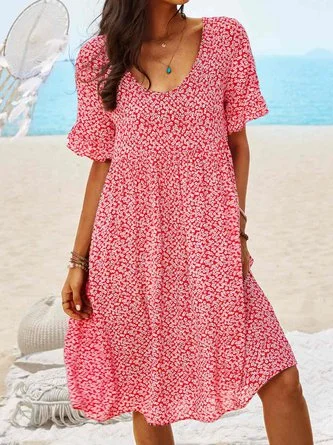 Early Access Women Floral Printed Short Sleeve Vintage Boho Weaving Tunic Dress QAH25