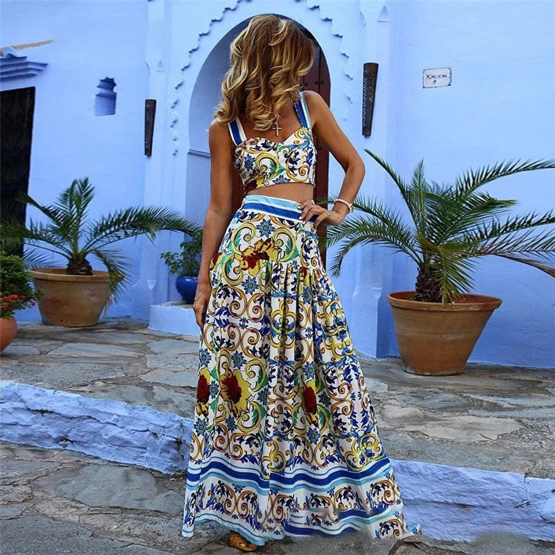 Extra Discounts Bohemian Printed Sleeveless Long Dress for Women