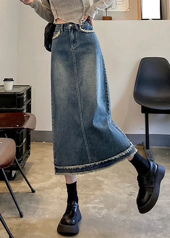 Year-End Sale Casual Blue Patchwork High Waist Button Denim A Line Skirts TY1016