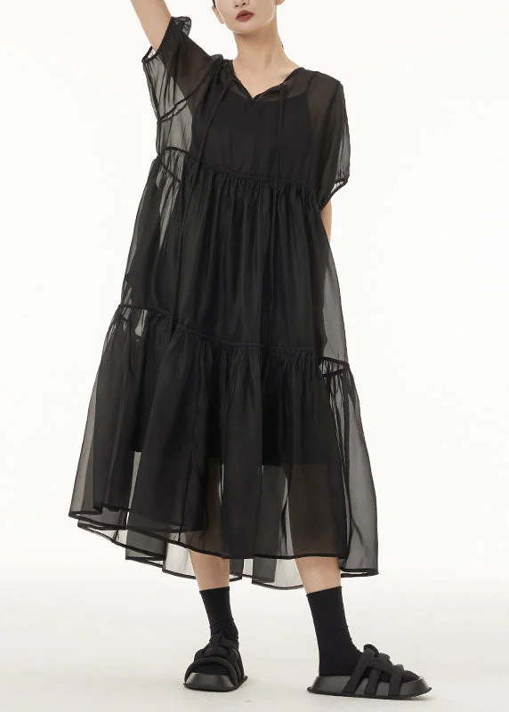 Online Specials Fine Black Oversized Patchwork Tulle Holiday Dress Two-Piece Set Summer LC0148