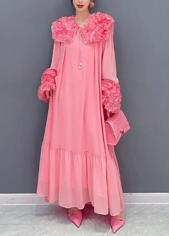 Don't Miss Pink Patchwork Cotton Dress Peter Pan Collar Floral Nail Bead Spring LC0367 Don't Miss Pink Patchwork Cotton Dress Peter Pan Collar Floral Nail Bead Spring LC0367