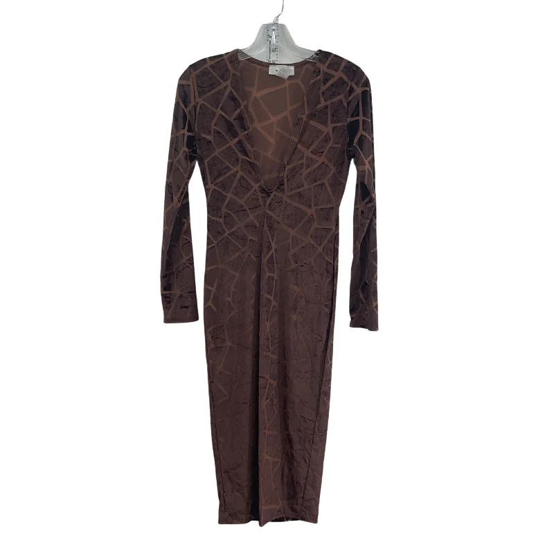 Mega Sale Magia USA Brown Velvet Giraffe Print Women Long Sheath Bodycon Dress, M Vintage