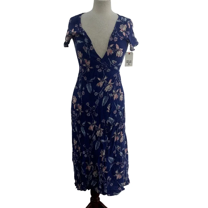 Can't Miss Billabong Blue & Pink Floral Women's V Neck Wrap Dress, Long, Rayon, Size M NWT