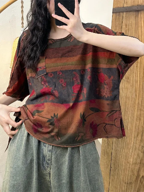 Unbeatable Prices Women Summer Retro Flower Spliced Cotton Shirt TY1001