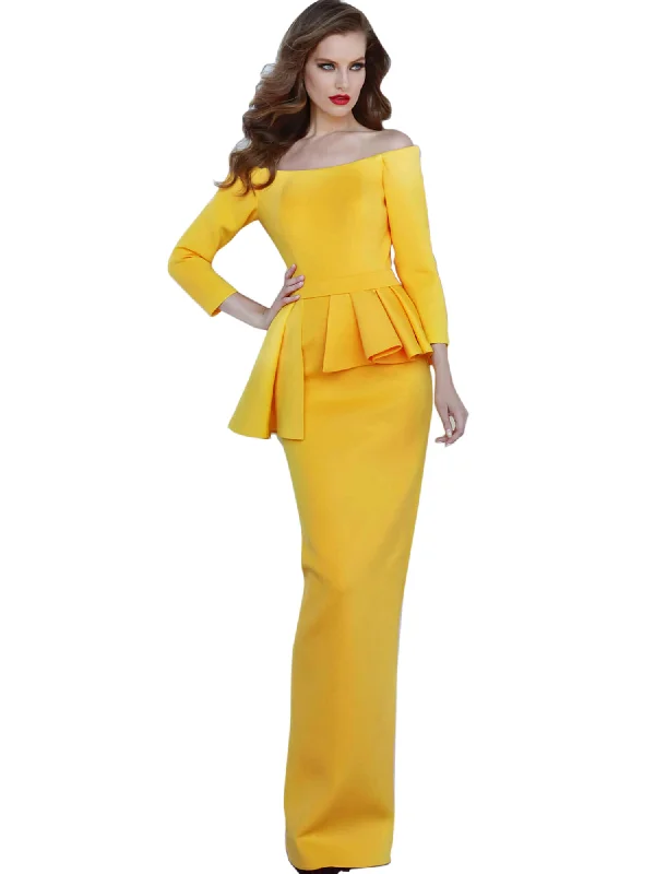 Online Specials Jovani Yellow Off the Shoulder Fitted Evening Dress