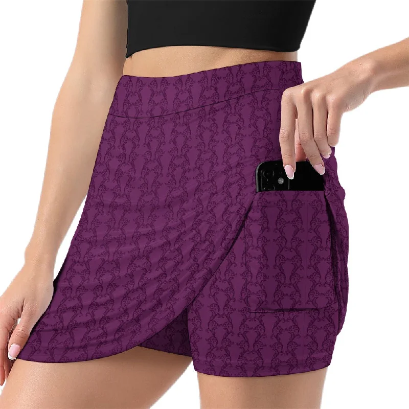 Midnight Madness Gothic Plum Design Skirt Shorts With Pockets