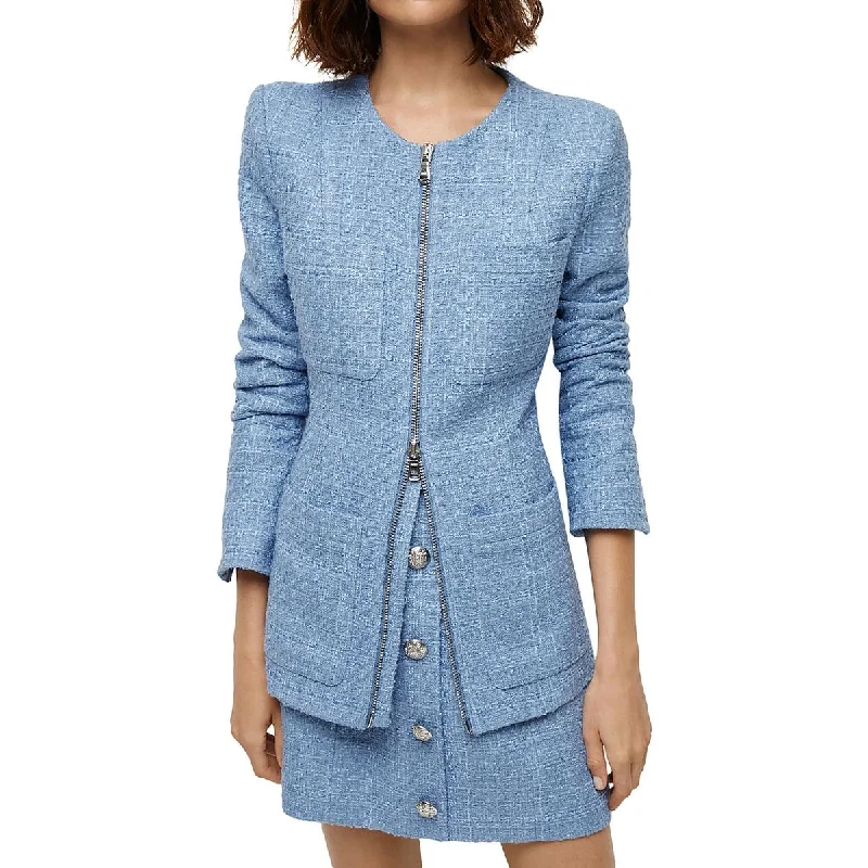 Agni Dickey Womens Tweed Suit Separate Collarless Blazer