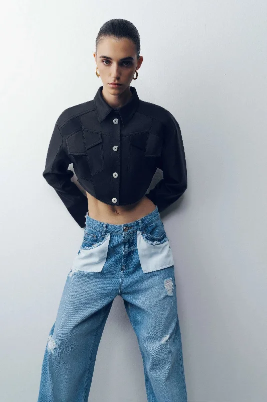 Season Finale Sale Asymmetric Pocket Crop Jacket