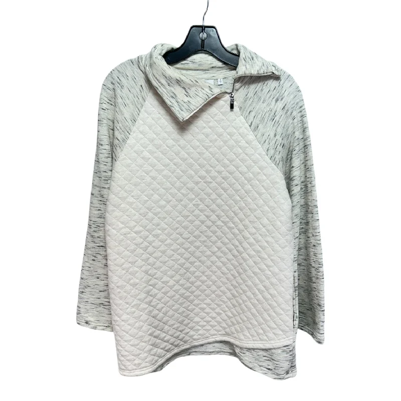 Special Price Athletic Sweatshirt Collar By Chicos In Cream & Grey, Size: S