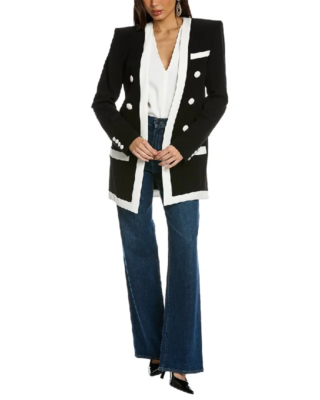 Balmain Long Collarless 6-Button Crepe Jacket