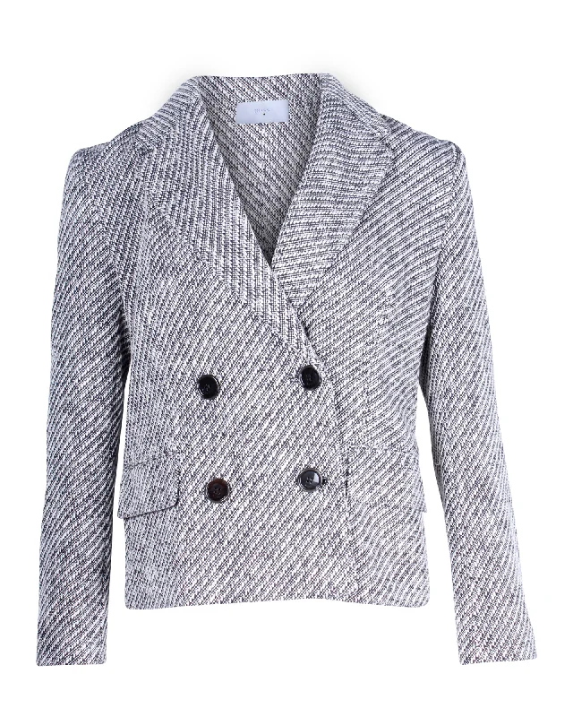 Crazy Deals Boss Double-Breasted Blazer in Black and White Polyester Wool Blend