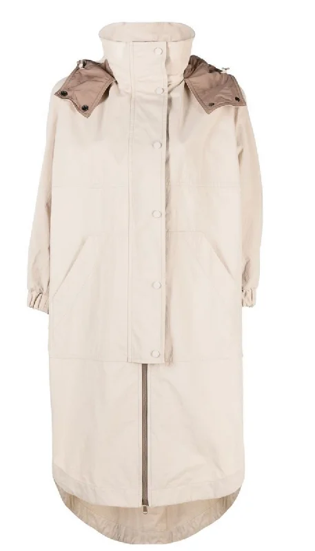 Grand Opening Sale Brunello Cucinelli Women's Hooded Long Sleeved Parka In Soft Stone