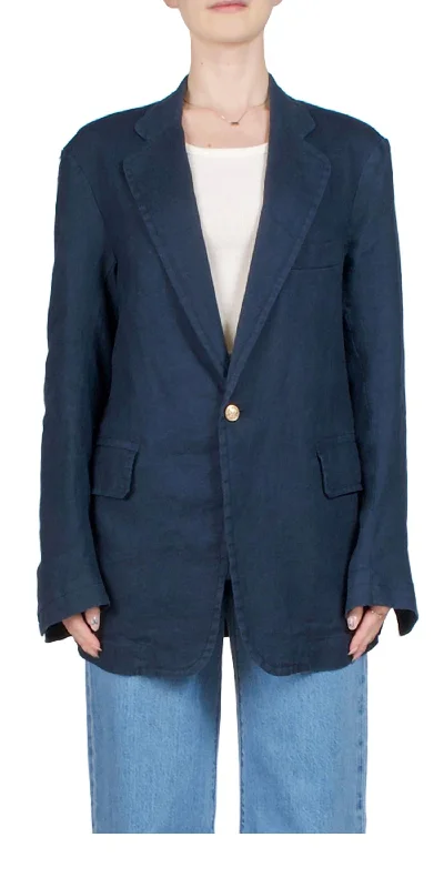 Deconstructed Linen Blazer In Navy