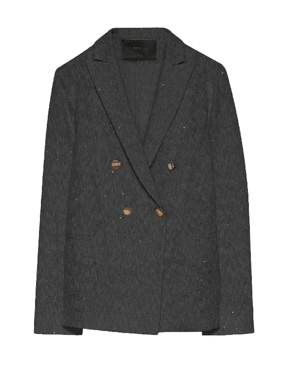 Limited Stock Double Breasted Tweed Blazer In Black