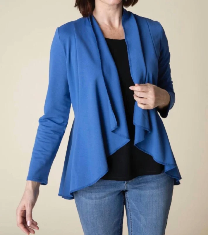 Sale Event Drape Front French Terry Jacket In Denim Blue