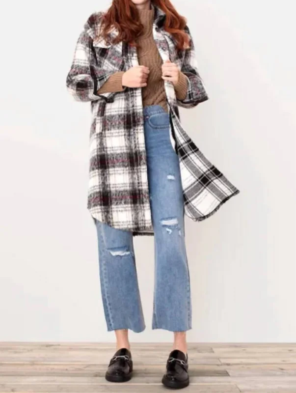 Act Fast Drop Shoulder Long Jacket In Ruby Wine