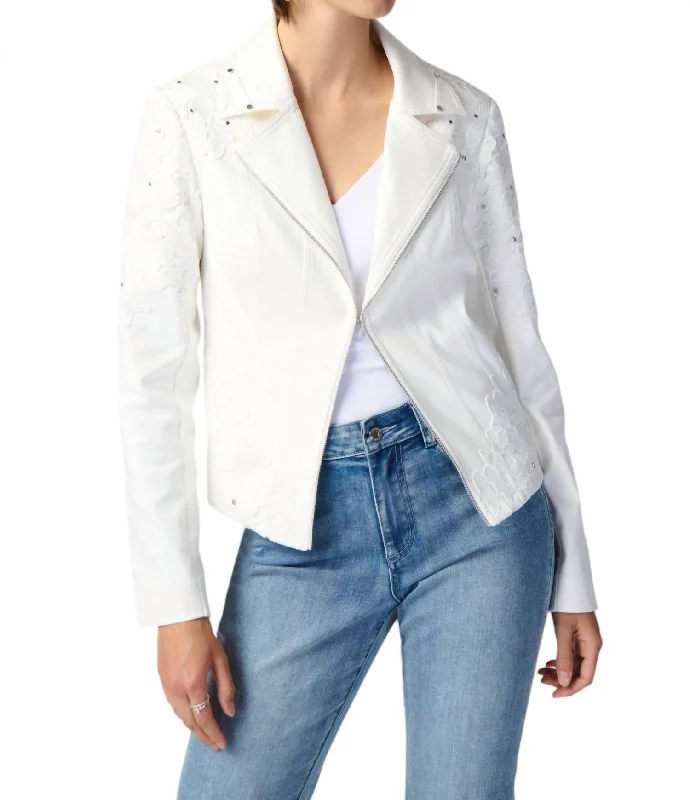 Final Clearance Edgy Leather Jacket In Vanilla